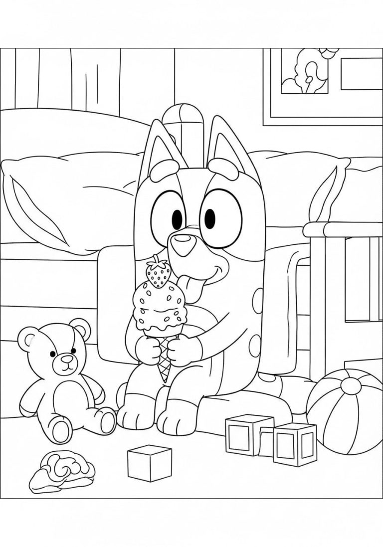 Bluey and Bingo Eating Ice Cream coloring pages 5 Bingo Eating Cone Ice Cream