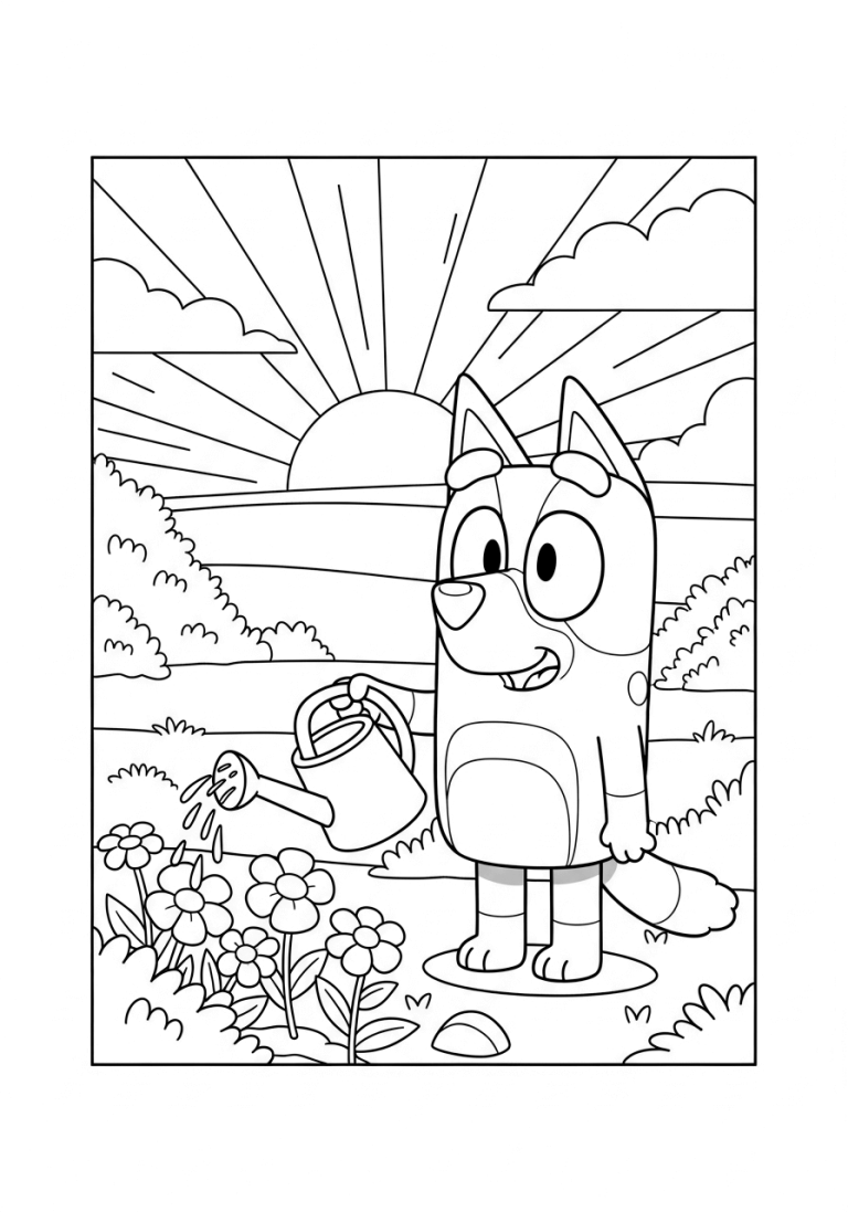 Bingo Watering Her Flower Plants

