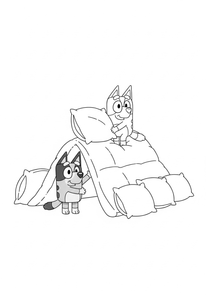 bluey making pillow fort coloring pages