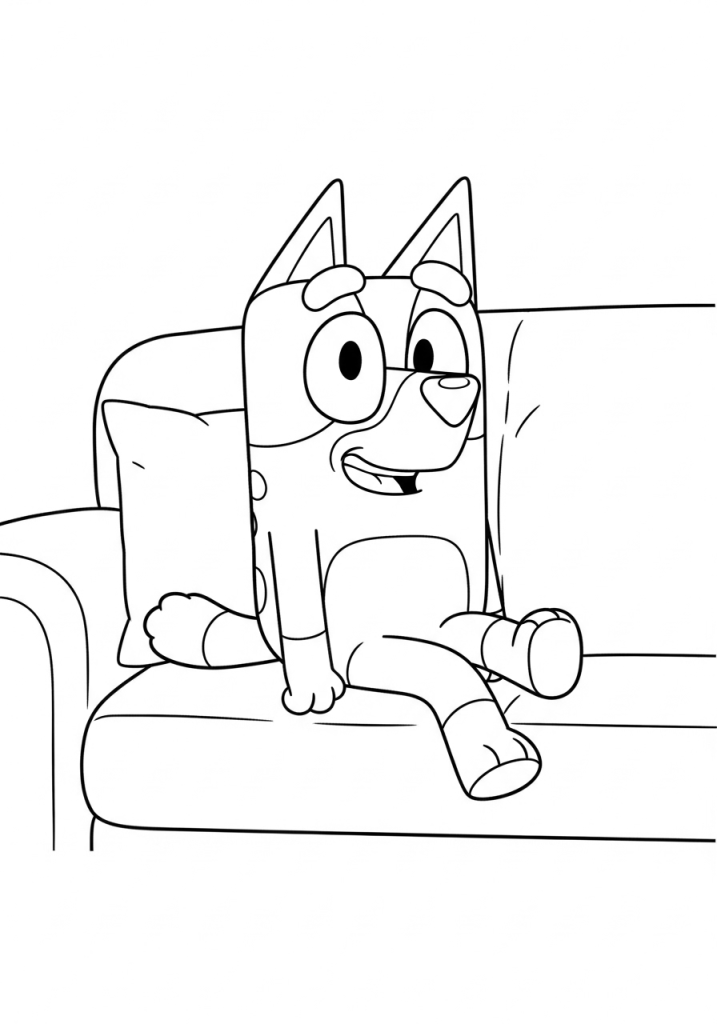 bluey relaxing on sofa coloring page
