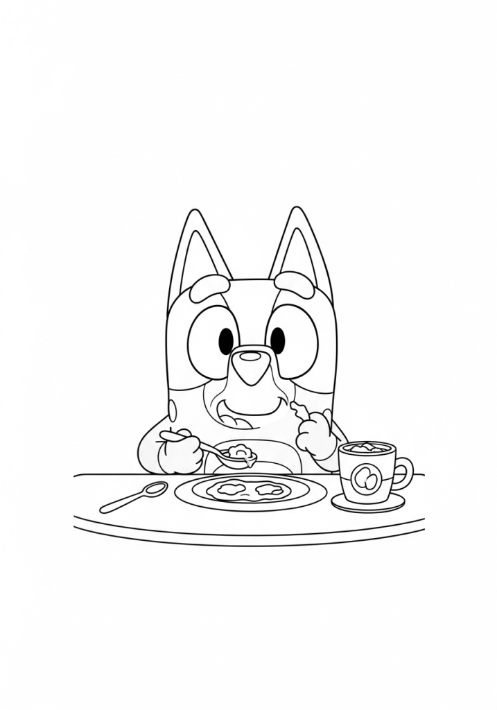 bluey taking breakfast coloring page