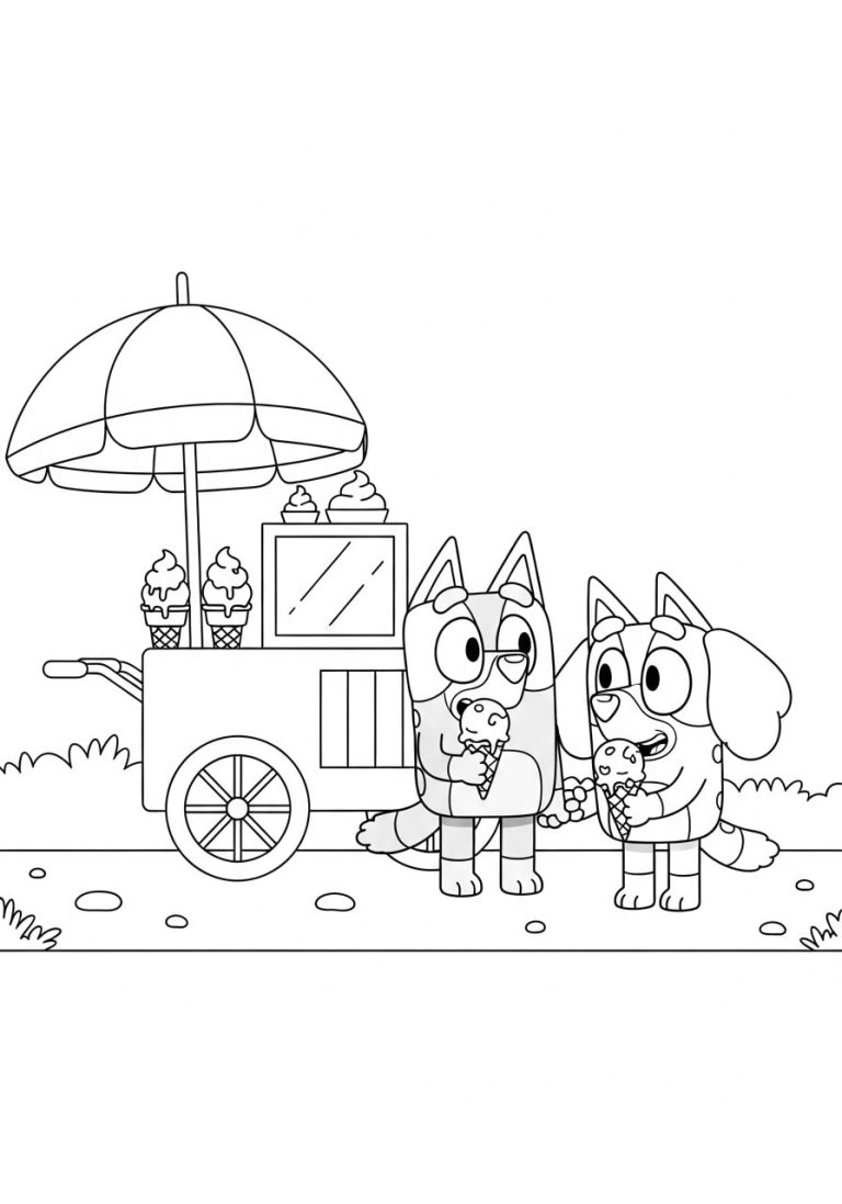 Bluey and Bingo Eating Ice Cream coloring pages 8 Bluey & Muffin Having Ice Cream Coloring Sheet