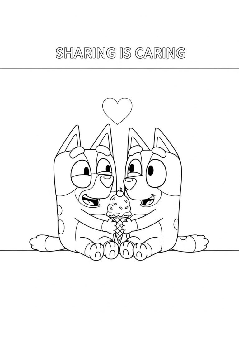 Bluey and Bingo Eating Ice Cream coloring pages 9 Bluey & Bingo Sharing Ice Cream