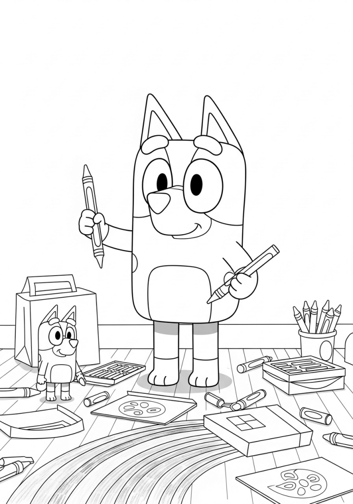 Bluey Drawing with Crayons
