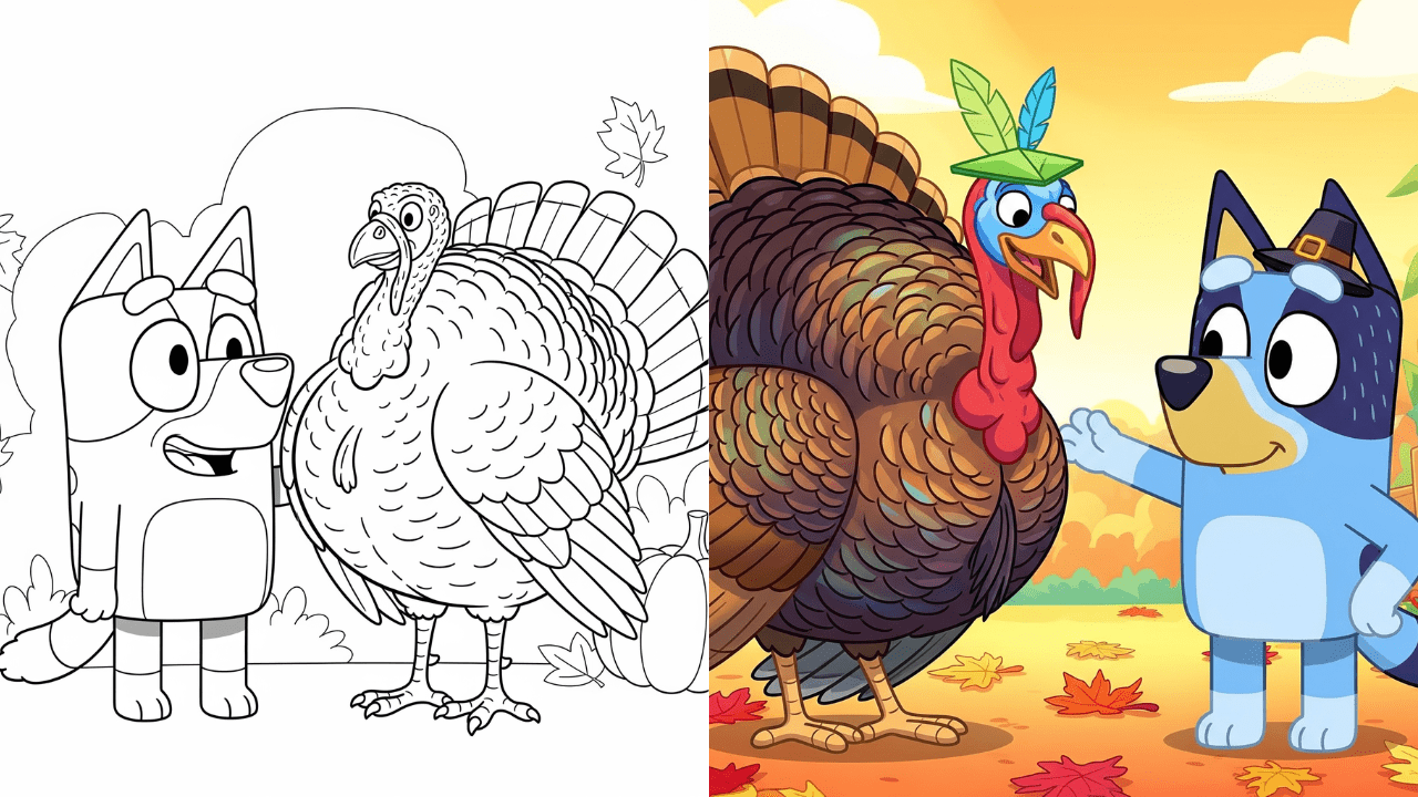 20+ bluey thanksgiving coloring pages - (free printables)