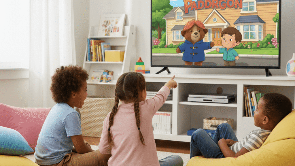 5 More Shows Like Bluey to Watch With Kids 5 kids watching The Adventures of Paddington