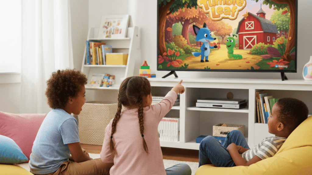 5 More Shows Like Bluey to Watch With Kids 7 kids watching tumble leaf on tv